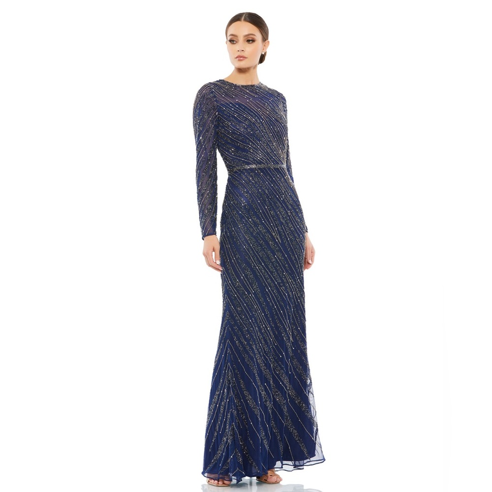 Mac‎ Duggal Long Sleeve Beaded Column Gown